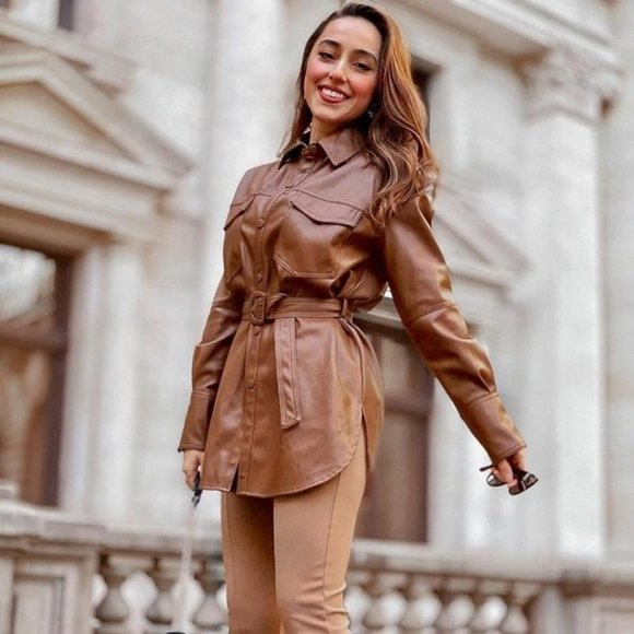 Zara Faux Leather Belted Overshirt Dress - Picture 14 of 16